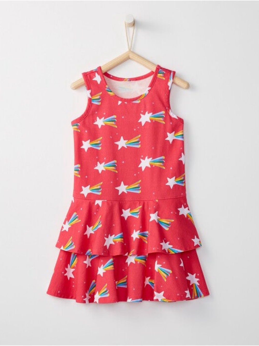 Hanna Andersson Red Star & Rainbow Tiered Knit Dress. Size 5